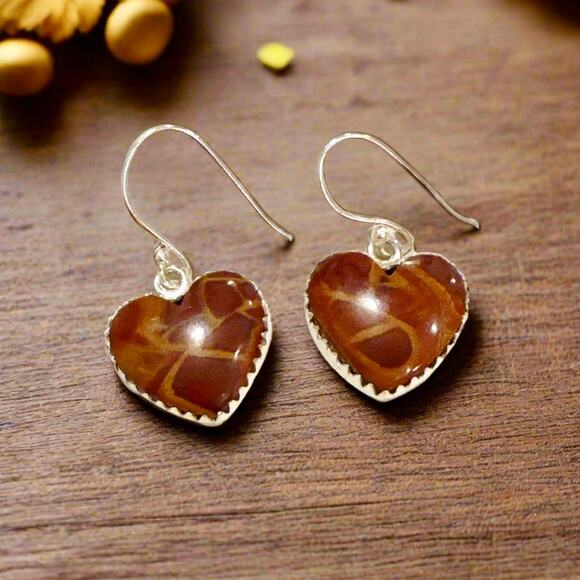Noreena Jasper Heart Shaped Dangle Earrings .75” - Picture 3 of 5